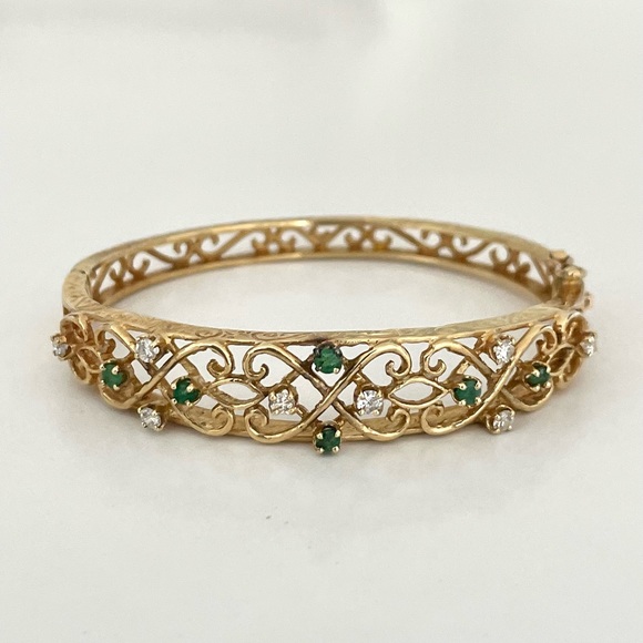 Antique 14 k gold emerald and diamond bracelet - Picture 2 of 16